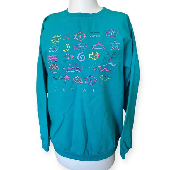 Colorful VTG Crazy Shirts Hawaii Key West Embroidered Sweatshirt Womens M blue - Picture 3 of 6